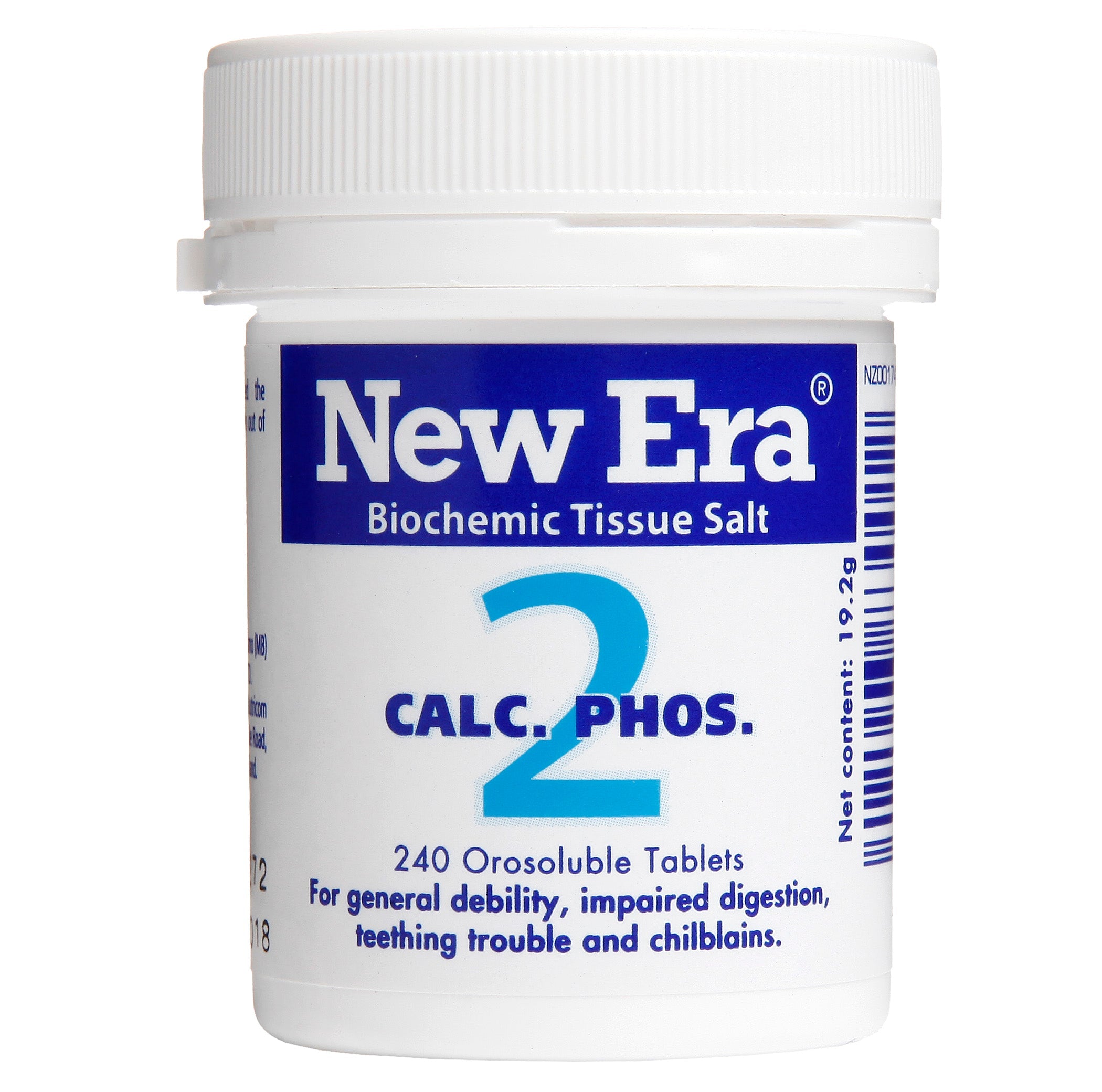 New Era No 2 CALC PHOS 240 tablets biochemic tissue salt,chillblains,digestive enzymes,indigestion,issues,mylanta,new era,no2,poor circulation,poor circultion,rickets,skin elasticity,teething trouble,tissue salt