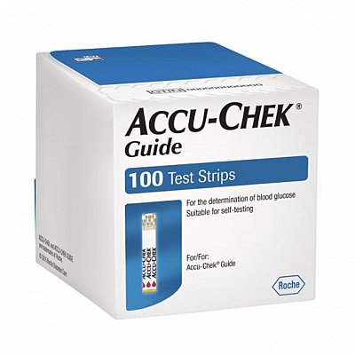 Roche AccuChek Guide Test Strip Bx100 Accu Chek Guide Test Strip Box of 100,backlit display,Brightstrip,edge test strip,Hygienic Stirp,issues,No fumbling,Smart Packpill,Wireless Connection