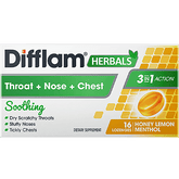 Difflam Herbals 3-in-1 Action Throat Nose Chest Lozenges Honey Lemon Menthol