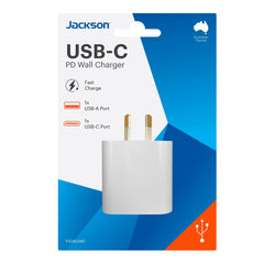 JACKSON 18W Dual Port USB Wall Charger With 1x USB-A & 1x USB-C
