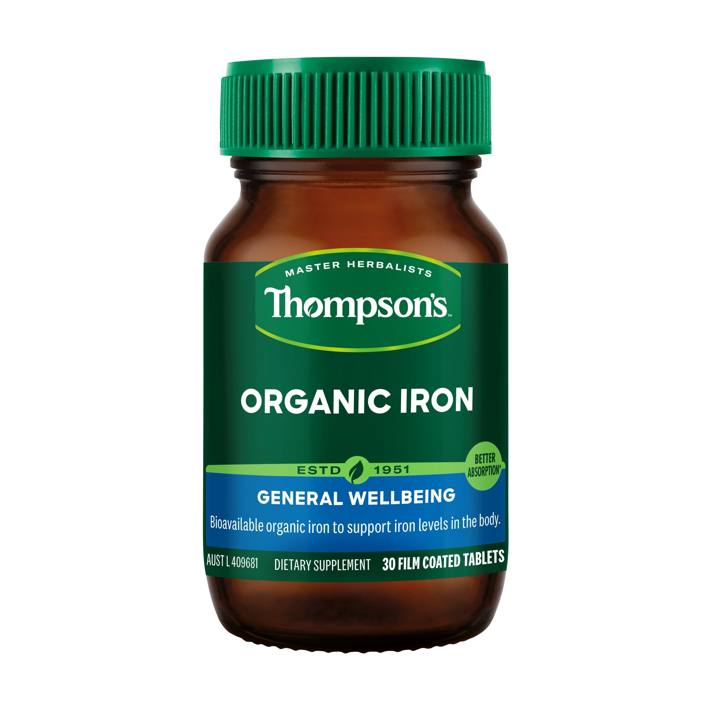 Thompson's Organic Iron 24mg 30 Tablets