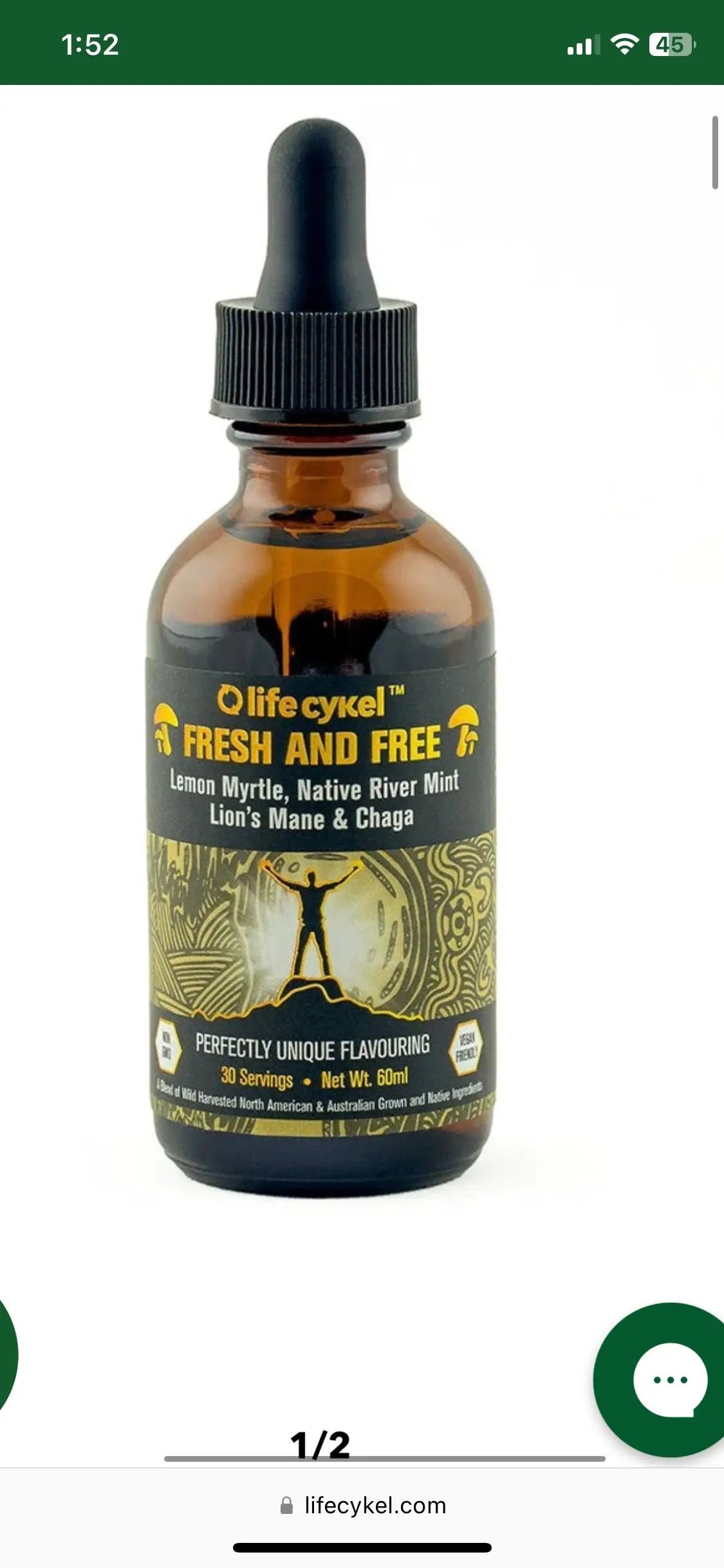 life cyKel Fresh And Free 60ml issues,Lemon Myrtle (Backhousia citriodora),life cyKel Fresh And Free 60ml,Lion’s Mane (Hericium coralloïdes) Fruit Body & Mycelia,Native River Mint (Mentha australis),Wild Harvested Chaga (Inonotus obliquus) Sclerotia