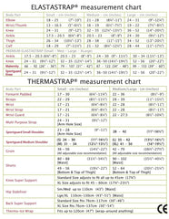Elastastrap Ankle Support compression measurement chart for accurate sizing and fit.
