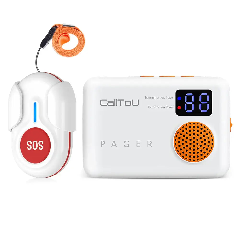 Wireless Caregiver Pager with 2 SOS Buttons (Up to 300mtrs range) 2 SOS Buttons Pager,2 SOS Buttons Pager with Alarm,Big Button Phones,Call Button Watch,Care Home Phones with Big Button,Caregiver Pager,Caregiver Pager SOS Watch,Corded Phones,Easyfone,Easy