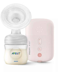 Philips Avent electric breast pump with a soft massage cushion and milk container for efficient pumping.