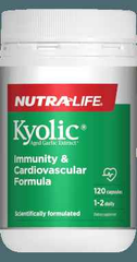 Nutralife Kyolic High Potency Aged Garlic Extract 120 Caps bottle, immunity and cardiovascular formula.