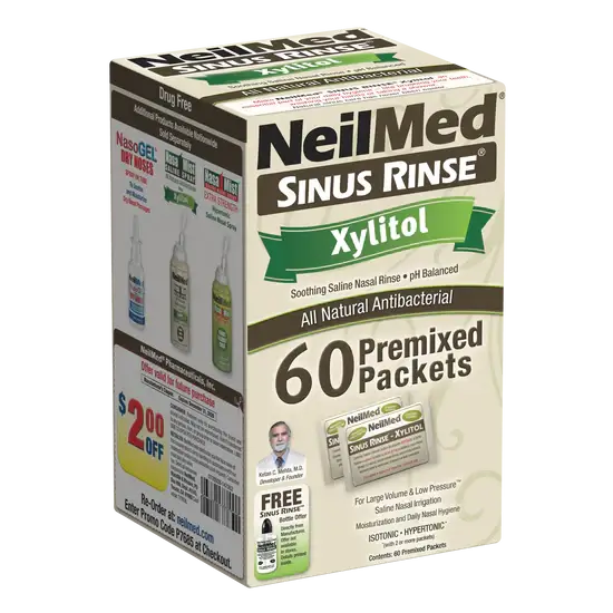 NeilMed Sinus Rinse Premixed Refill Packets With Xylitol, 60ct congestion of the Sinus,Daily Nasal Hygiene,Dryness,Moisturization,Nasal Allergies,Nasal Irritation,Nasal Stuffiness,Post-Nasal Drip,Saline Nasal Irrigation,sinus,sinus cleanse,Sinus Congestio