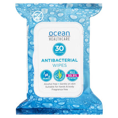 Ocean Healthcare Antibacterial Wipes 30pk Antibacterial Wipes,Feel Refreshingly Clean,Gentle on skin,issues,removing 99.9% of bacteria,Snap tight lid,Suitable for hands and body