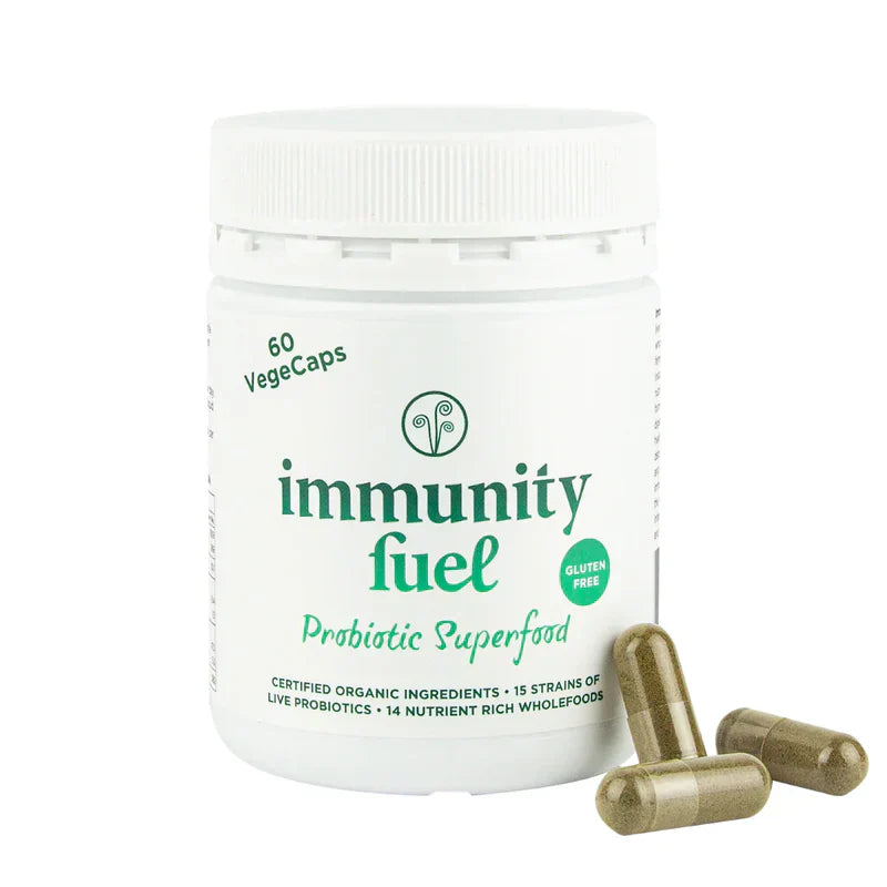 Immunity Fuel Gluten Free Probiotic Superfood - 60 VegeCaps Alfalfa Grass,Barley Flakes,Barley Grass,Boost Immunity,Brown Rice,Buckwheat,Chickpeas,Daily Wellness & Immunity,Digestion immunity reproductive,digestive health,gluten free,Gluten Free Certified