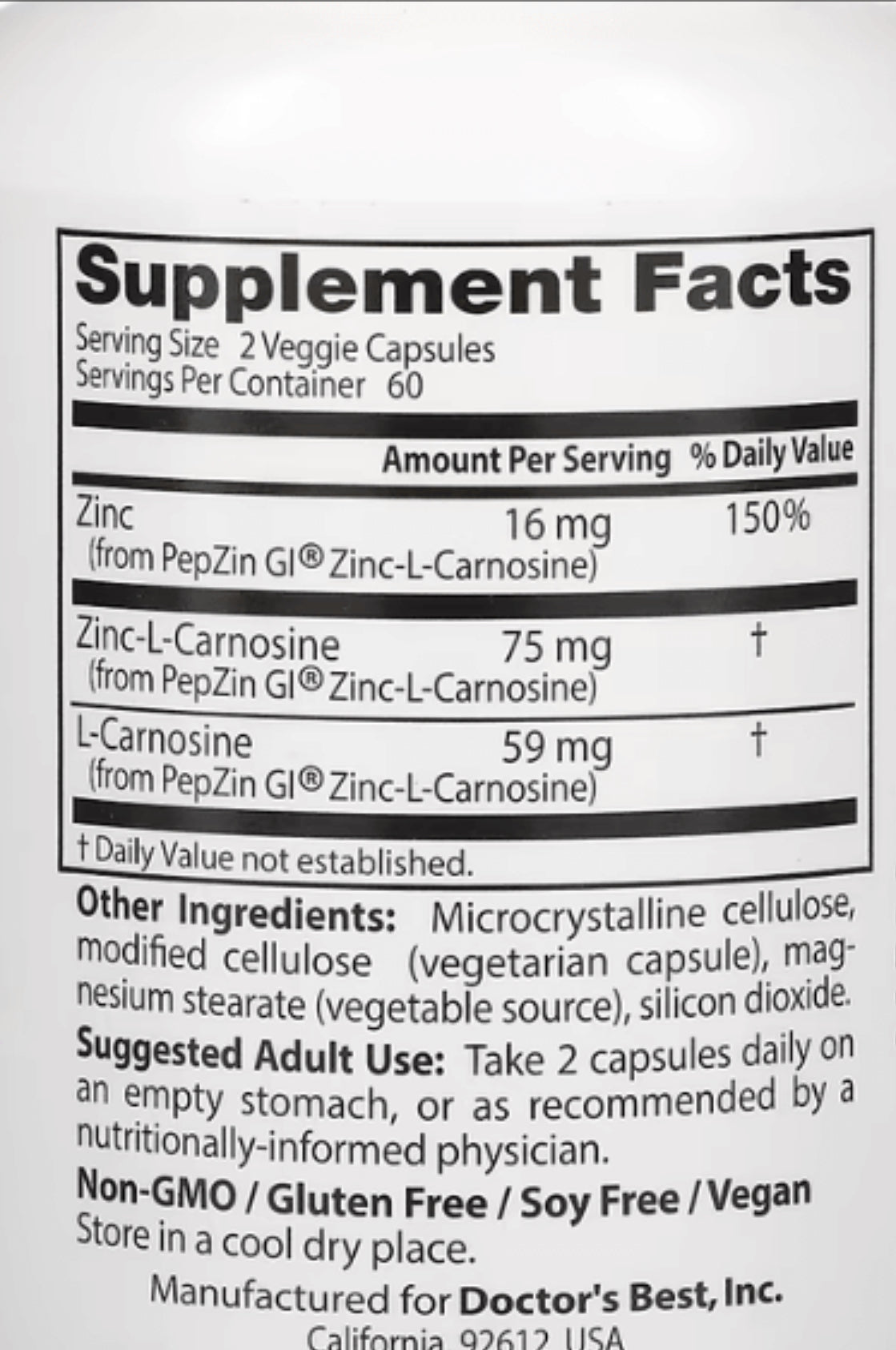 Doctor's Best PepZinGI Zinc-L-Camosine Complex with PepZinGI 120 capsules cheaper,doctors best,issues,PepZinGI