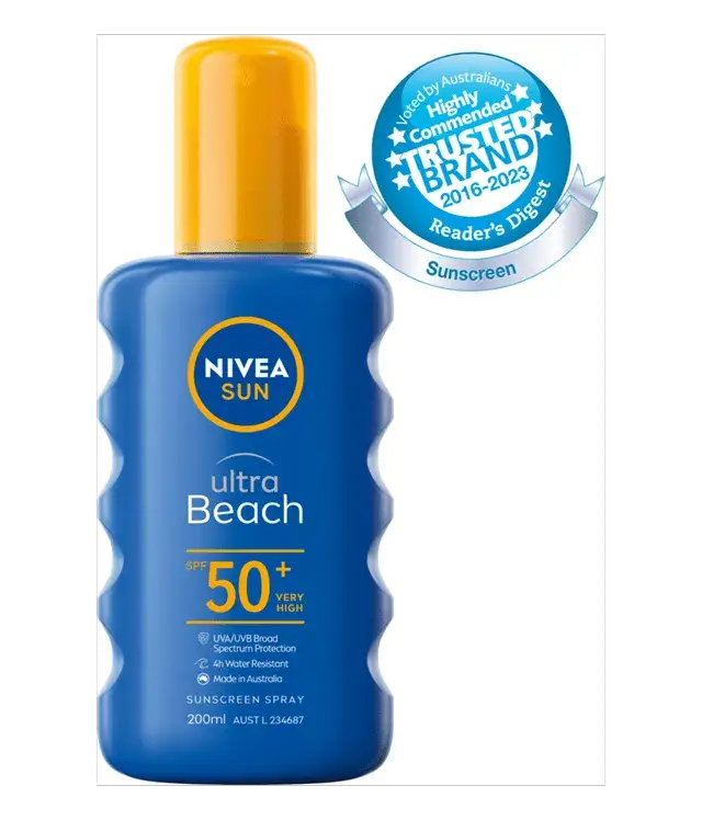 NIVEA SUN Ultra Beach SPF50+ Sunscreen Spray Broad Spectrum UVA UVB Protection, Water Resistant 4h 200ml