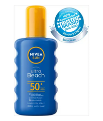 NIVEA SUN Ultra Beach SPF50+ Sunscreen Spray Broad Spectrum UVA UVB Protection, Water Resistant 4h 200ml