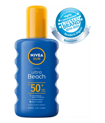 NIVEA SUN Ultra Beach SPF50+ Sunscreen Spray Broad Spectrum UVA UVB Protection, Water Resistant 4h 200ml