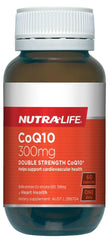 Nutralife CoQ10 heart health capsules in a bottle, 300mg, 60 capsules for cardiovascular health and energy support.