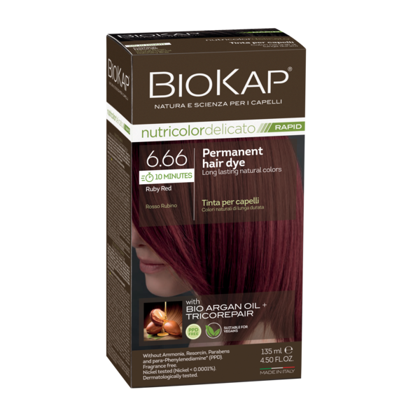 Biokap Nutricolor Delicato Rapid 6.66 Rubin Red Permanent Hair Dye biokap,hair dye,issues,naural hair color