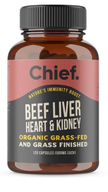 Chief Nutrition Beef Liver Heart Kidney Supports Organs Caps 120Caps