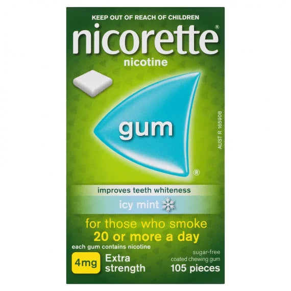 Nicorette Nicotine Gum Icy Mint 4mg 105 Pieces Coated nicotine gum,Discreet craving relief,Fights cravings,Icy mint flavour,Improves teeth whiteness,issues,Nicorette Nicotine Gum,Nicorette Nicotine Gum Icy Mint 4mg 105 Pieces,Nicotine Gum Coated,Regular S
