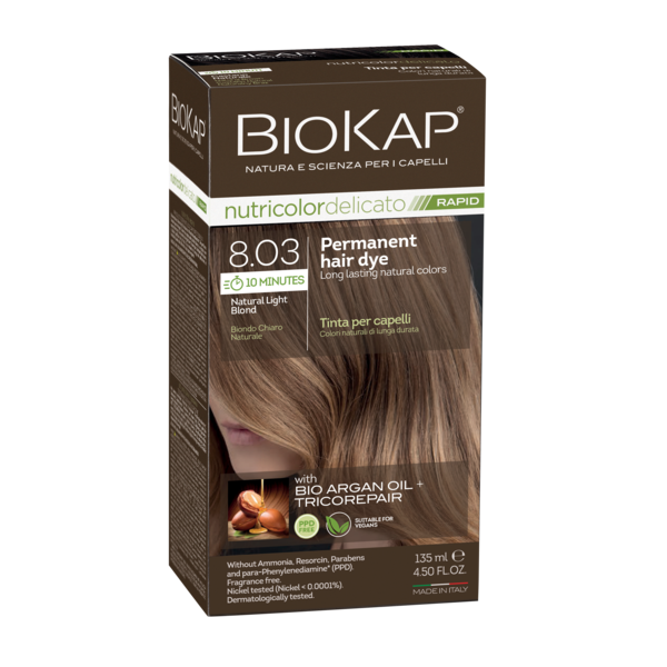 Biokap Nutricolor Delicato Rapid 8.03 Natural Light Blond Permanent Hair Dye biokap,hair dye,issues,naural hair color