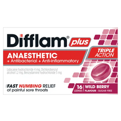 Difflam Plus Anaesthetic + Antibacterial + Anti-inflammatory lozenges Wild Berry 16 lozenges difflam plus,google,issues,sore throat,sore throat lozenges