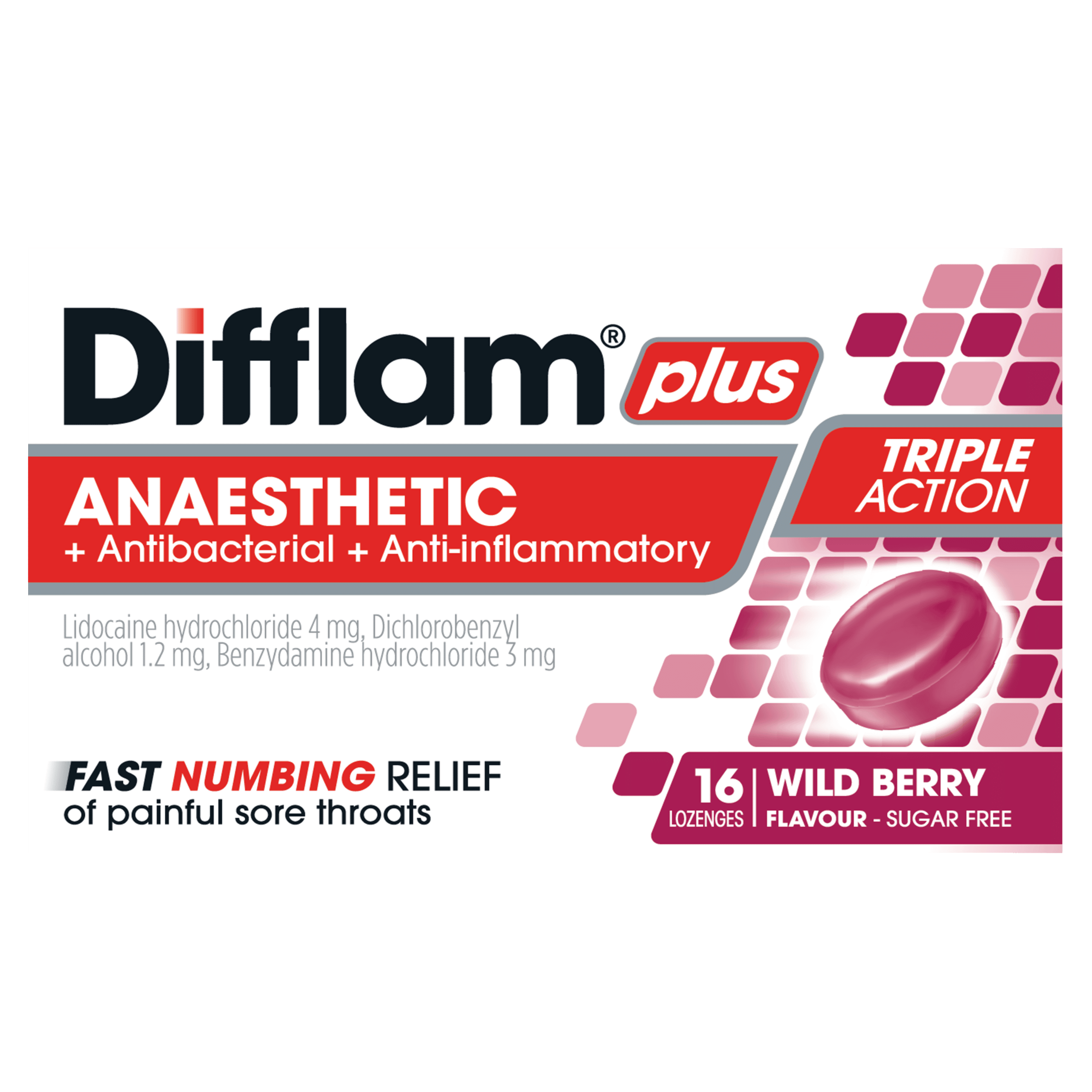 Difflam Plus Wild Berry Lozenges 32 Pack