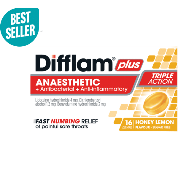 Difflam Plus Anaesthetic Sore Throat Lozenges Honey Lemon