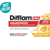 Difflam Plus Anaesthetic Sore Throat Lozenges Honey Lemon