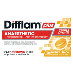 Difflam Plus Lozenges - Anaesthetic, Antibacterial, and Anti-inflammatory Honey Lemon Flavor anti-inflammatory lozenges,antibacterial lozenges,Difflam Plus Lozenges,honey lemon flavor,optimized,throat lozenges