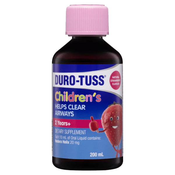 Duro-Tuss Children’s Strawberry 200 ml helps clear airways children,childrens cough liquid,cold,duro-tuss,durotuss,flu,issues,kids