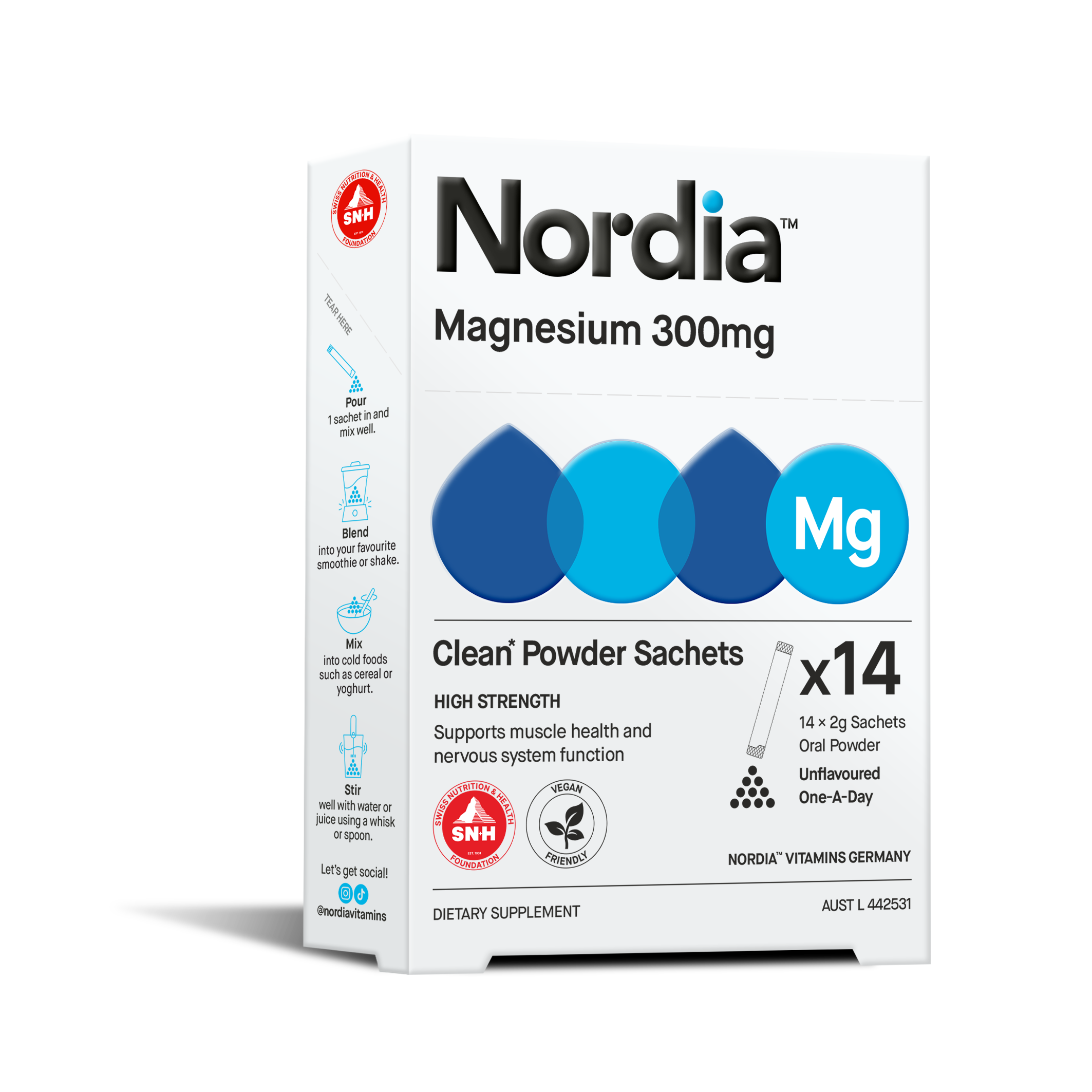 Nordia Magnesium 300mg 14 Pack | Supports Muscle Health and Nervous System Function | Dietary Supplement