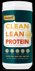 Nuzest Clean Lean Protein Vanilla 1KG Smooth Vanilla container showcasing gluten-free, dairy-free, and GMO-free features.