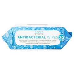 Ocean Healthcare Antibacterial Wipes 30pk Antibacterial Wipes,Feel Refreshingly Clean,Gentle on skin,issues,removing 99.9% of bacteria,Snap tight lid,Suitable for hands and body