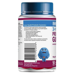 Inner Health Probiotic Gummies 50 Pack natural berry flavour bottle with probiotic information on label.