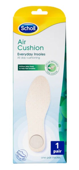 Scholl Air Cushion Everyday Insole AIR CUSHION INSOLES,Airflow latex foam,Anti-slip technology,help feet breathe,INSOLES,issues,prevent wrinkling in shoes,Soft foam layer