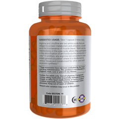 Now Arginine & Citrulline 500mg/250mg 120VC Arginine & Citrulline,detox,issues,maintenance of muscle tissue,muscles,protein,protein metabolism and utilization