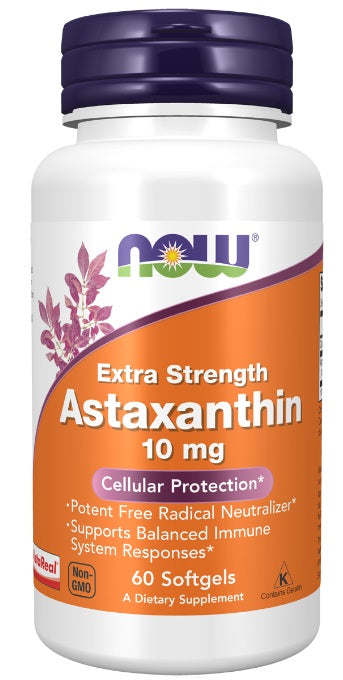 now Astaxanthin 10mg 60SG astaxanthin,cellular free radical protection,healthy immune system,issues,naturally occurring lutein,Potent free radical neutralizer