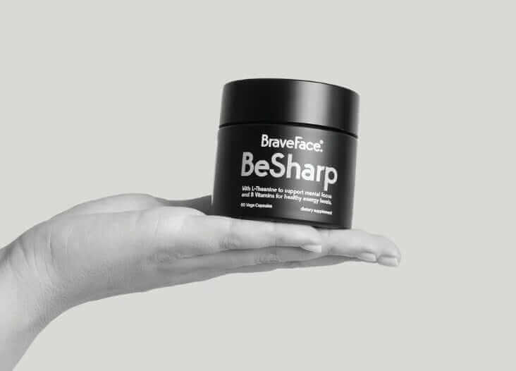 BraveFace BeSharp 60 Veg Cap anxiolytic effect,brain cognition gut health mood,brain tonic,calm,CALM BODY AND MIND RELAXATION,Calm Mind,calm mind and relaxed body,calm rapidly,Calming,calming and settling properties,Calming Tea,calming the mind,Calms the