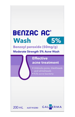 Benzac AC acne wash 5% packaging for effective acne treatment, unblocks pores and kills acne bacteria - 200ml
