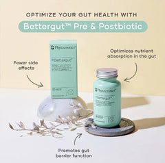 Phytoceutics Bettergut® Pre and Postbiotic Bettergu,bloating,compromised gut health,creates butyrate,generates butyrate in the colon,gut microbiome,improving gut health,issues,phytoceutics,Pre and Postbiotic,side effects like gas