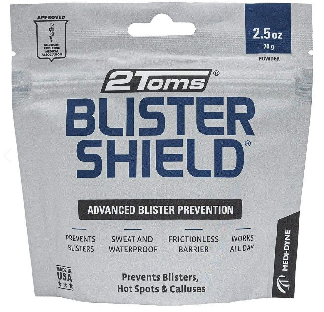 2TOMS BLISTER SHIELD powder pouch for advanced blister prevention, 2.5 oz.