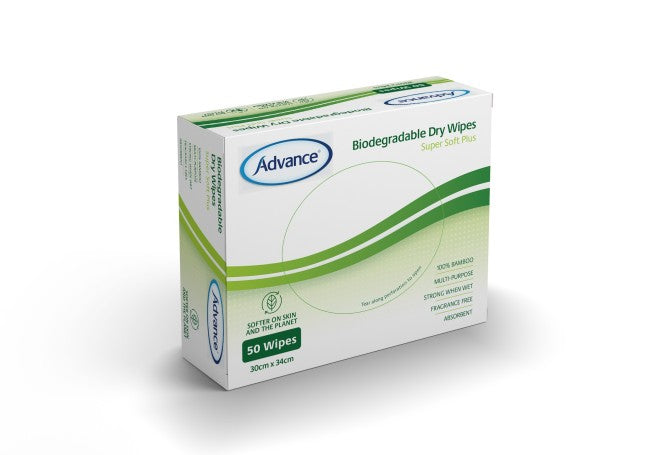 Advance® Biodegradable Dry Wipes 100% Natural Bamboo,Absorbent,Biodegradable,Biodegradable Wipes,Chemical Free,Fragrance Free,issues,Plastic Free Packaging,Soft On Skin,Strong When Wet