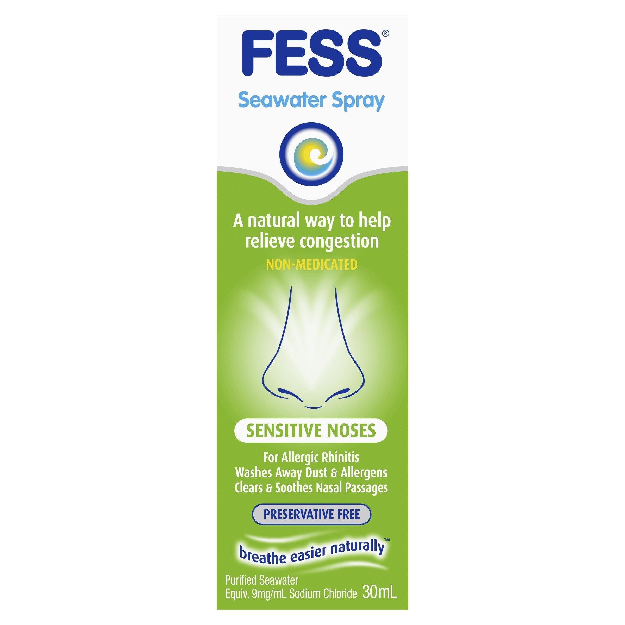 Fess Sensitive Noses Saline Nasal Spray 30ml blocked nose,congested nose,Fess Sensitive Noses Saline Nasal Spray,issues,sensitive nasal spray,sinus spray,stuffy nose