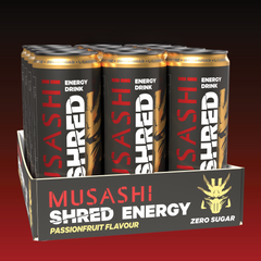 Musashi Shred Energy Drink Passionfruit 12 x 355ml – Shred Energy Drink Can
