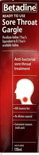 Betadine Sore Throat Gargle Ready To Use 120ml betadine,betadine gargle,betadine sore throat gargle,cold and flu,covid,issues,sore throat,throat pain