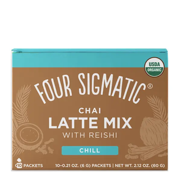 Four Sigmatic Calm Organic Chai Latte Mix 10 Sachets Calm Organic Chai Latte Mix,Chai Latte,good night’s sleep,Guard your gut,issues,Organic Caffeine-free Vegan,Queen of Mushrooms,Reishi and Turkey
