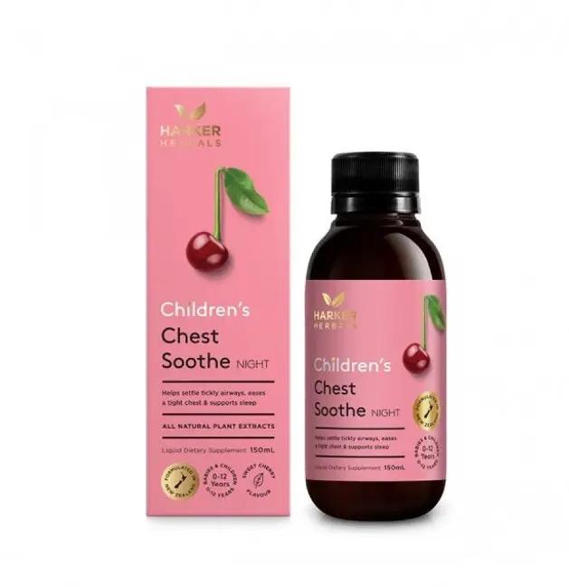Harker Herbals Children's Chest Soothe Liquid Night 150ml Sweet Cherry Cough Relief Children's Cough Relief,Harker Herbals,Nighttime Cough Syrup,optimized,Sweet Cherry Flavor