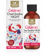 Harker Herbals Children's Chest Soothe Liquid Night 150ml Sweet Cherry Cough Relief Children's Cough Relief,Harker Herbals,Nighttime Cough Syrup,optimized,Sweet Cherry Flavor