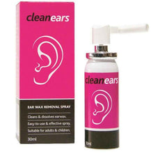 Cleanears Ear Wax Removal Spray 30ml packaging and product for effective ear wax removal.