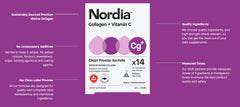 Nordia Collagen + Vitamin C + Supports Skin Health and Immune Health + Dietary Supplement (14 x 2g Sachets)