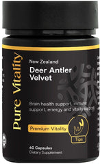 Pure Vitality Velvet Premium Tips 60C 250mg Brain and immune system support,Cellular health support,dairy free,issues,Joint health and mobility support,Muscular recovery support,Strength and endurance support,Stress support,sugar free,Vitality and wellbei