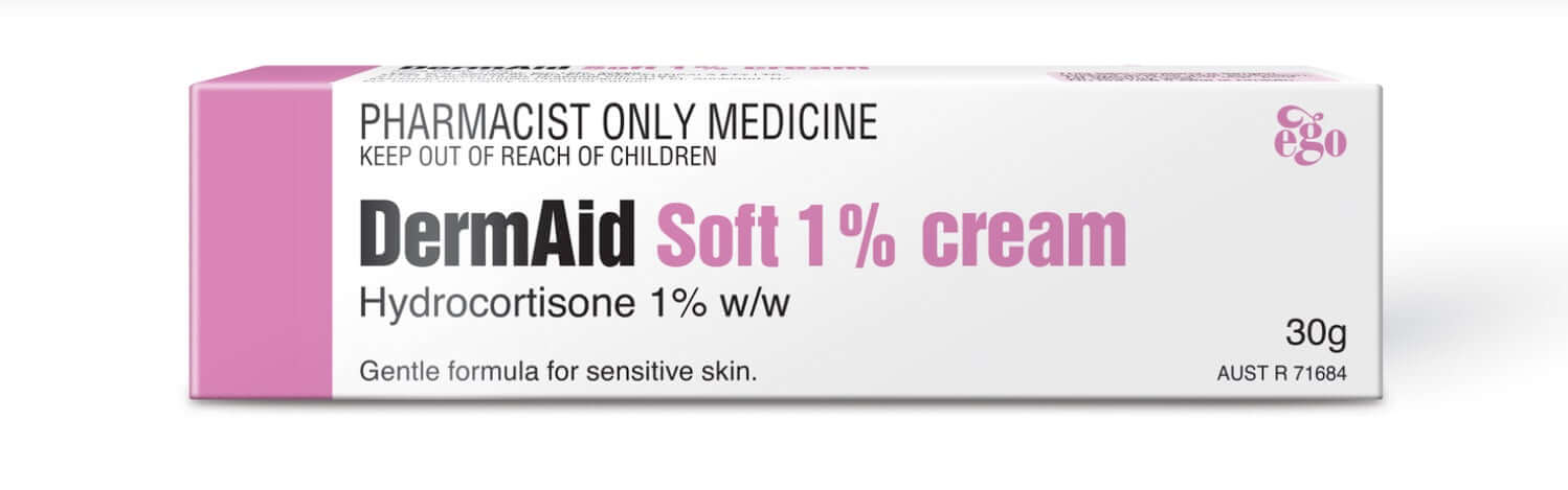 Ego DermAid Soft 1% Cream 30 gm (Pharmacist Only Medicine) allergies to cosmetics,corticosteroid,corticosteroid responsive skin,derm,dermassist,dermatitis,dry skin,dry skin cream,dry skin gel,dry skineczema,eczema,Health Care,hydrocortisone,insect bites,i